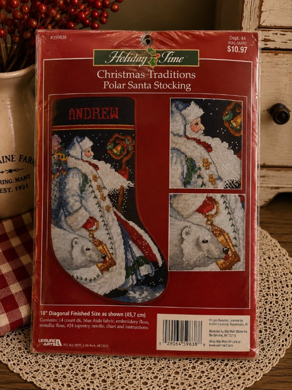 Vintage Holiday Time Polar Santa Stocking Counted Cross Stitch Kit #359838 NEW